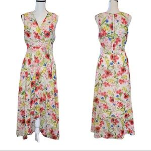NWT! Calvin Klein Floral High Low Faux Wrap Maxi-Midi Dress Size 4 Sleeveless